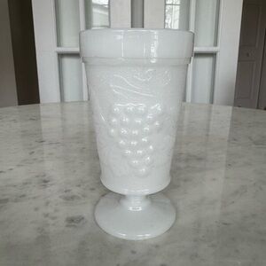 Vintage Indiana Glass Grape Motif Milk Glass Goblet